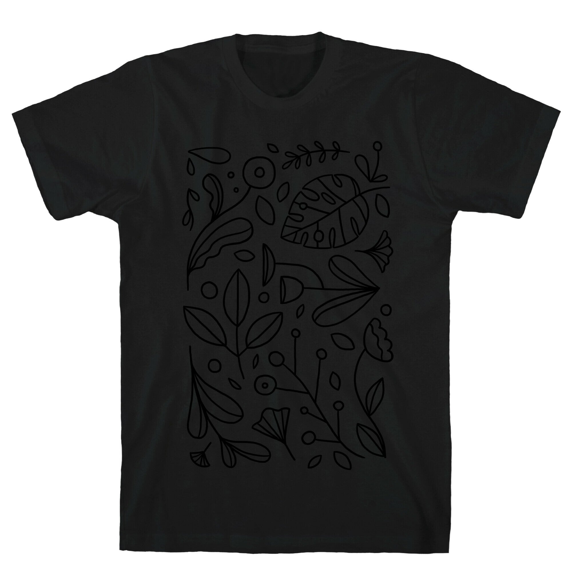 Black and White Plant Pattern T-Shirt